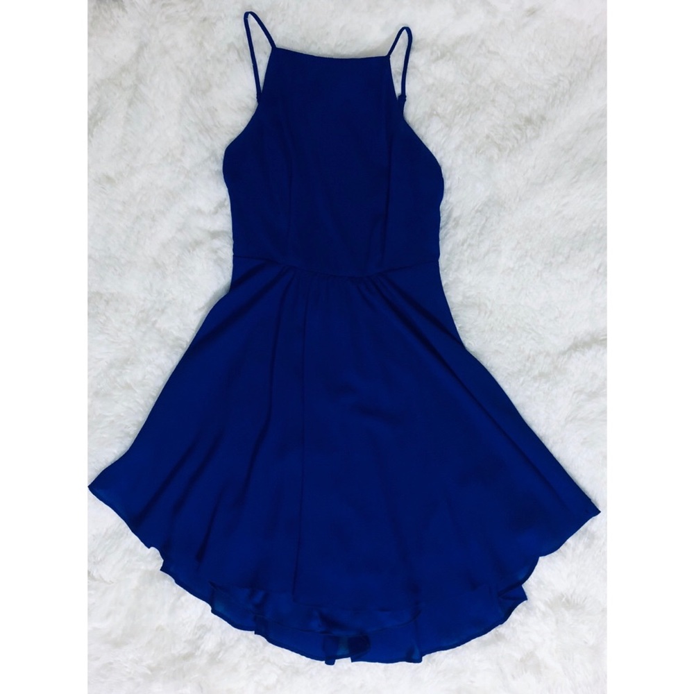 Royal blue lace-up back cocktail dress